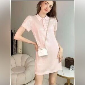 NWT ZARA Pink Sequin Polo Shirt Dress Size Medium